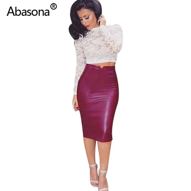 Women Pu Leather Skirt Autumn Casual Office Work Wear Body con Pencil Skirt High Waist Long Velvet Skirts