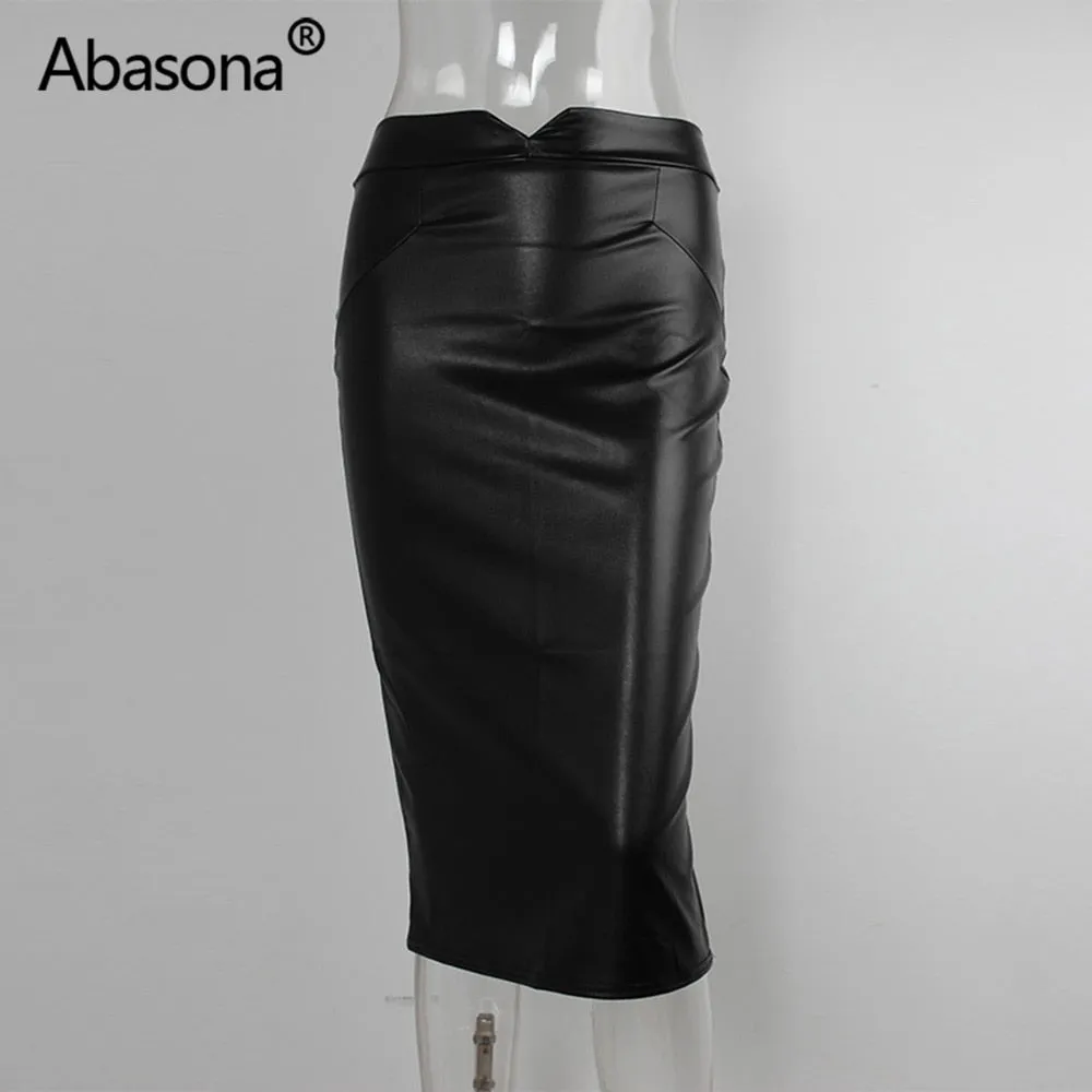 Women Pu Leather Skirt Autumn Casual Office Work Wear Body con Pencil Skirt High Waist Long Velvet Skirts