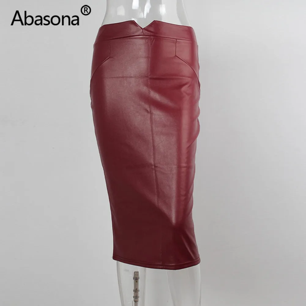 Women Pu Leather Skirt Autumn Casual Office Work Wear Body con Pencil Skirt High Waist Long Velvet Skirts