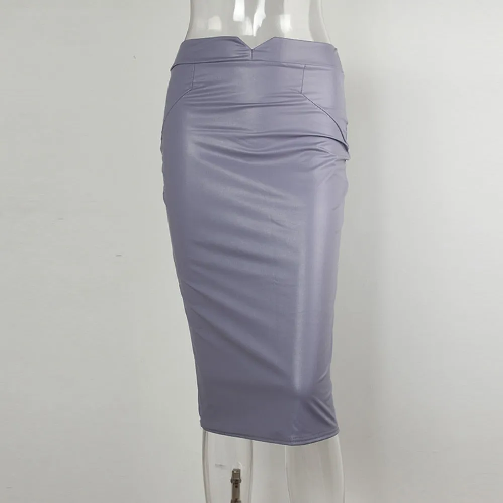 Women Pu Leather Skirt Autumn Casual Office Work Wear Body con Pencil Skirt High Waist Long Velvet Skirts