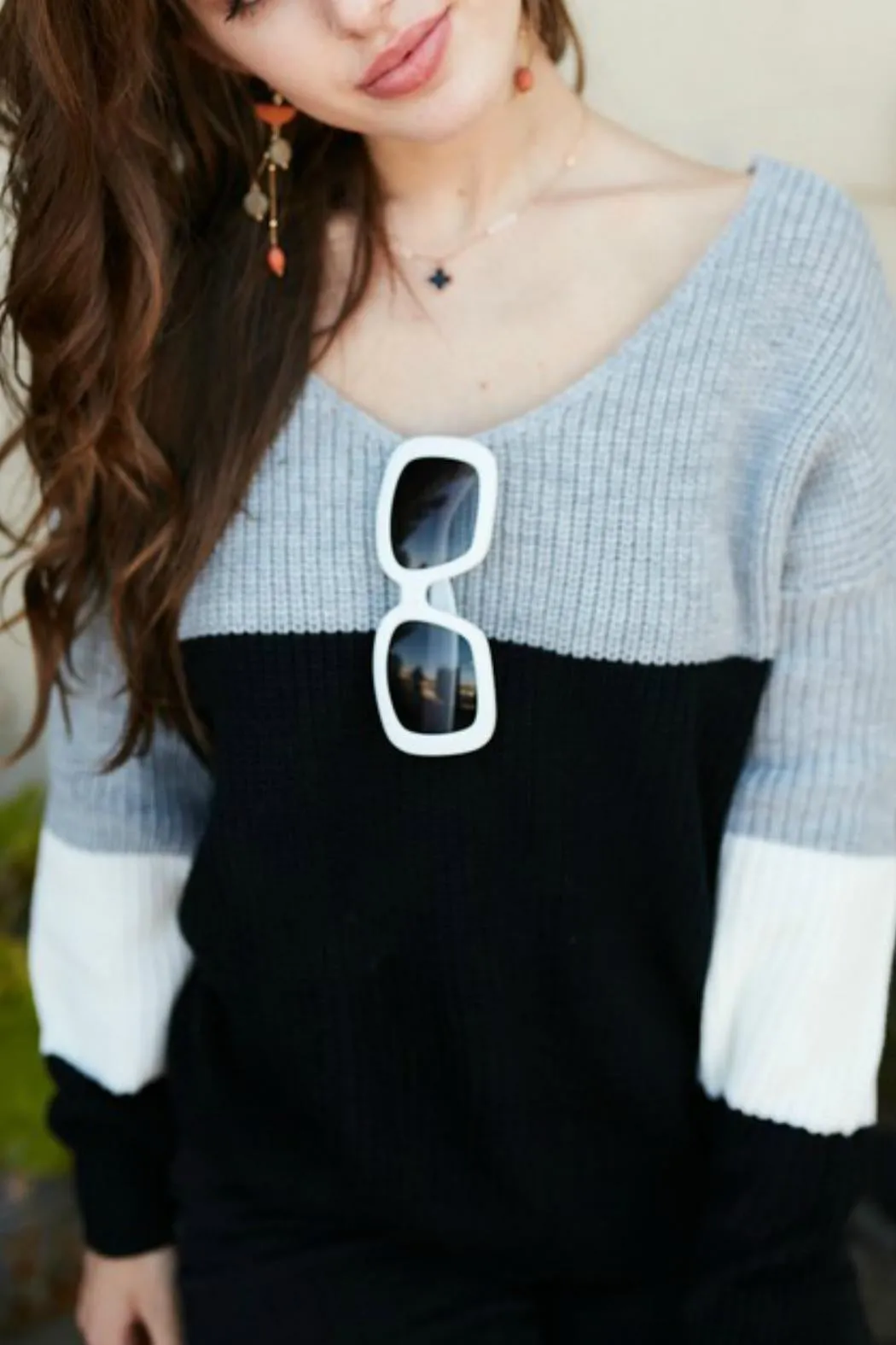 Womens Color Block Sweater - Bella Chic