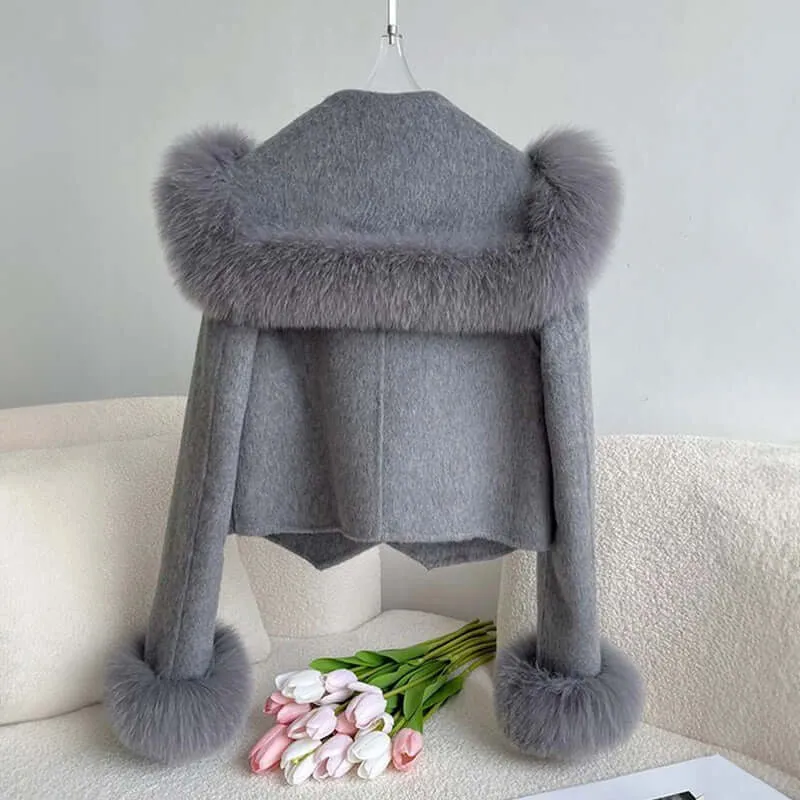 Women's Elegant Short Fur Trim Coat
