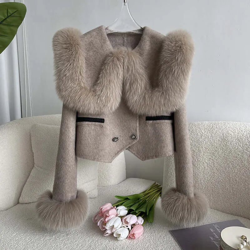 Women's Elegant Short Fur Trim Coat