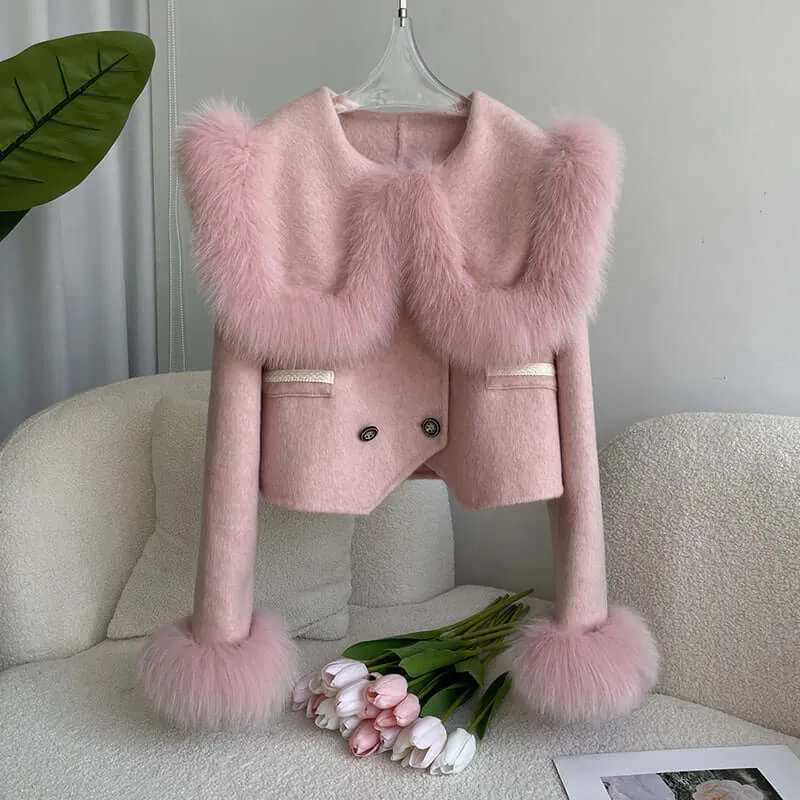 Women's Elegant Short Fur Trim Coat
