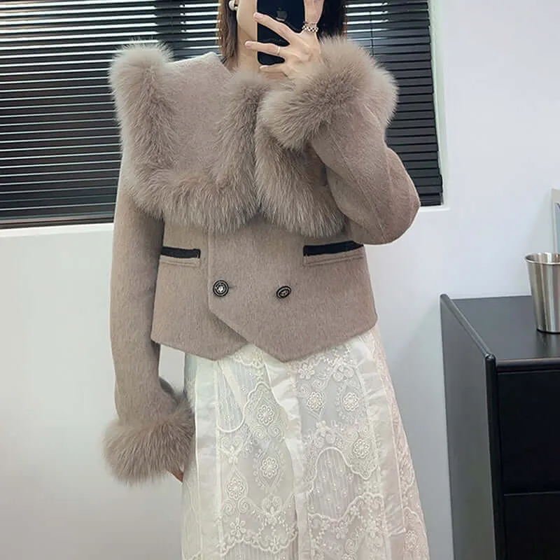Women's Elegant Short Fur Trim Coat