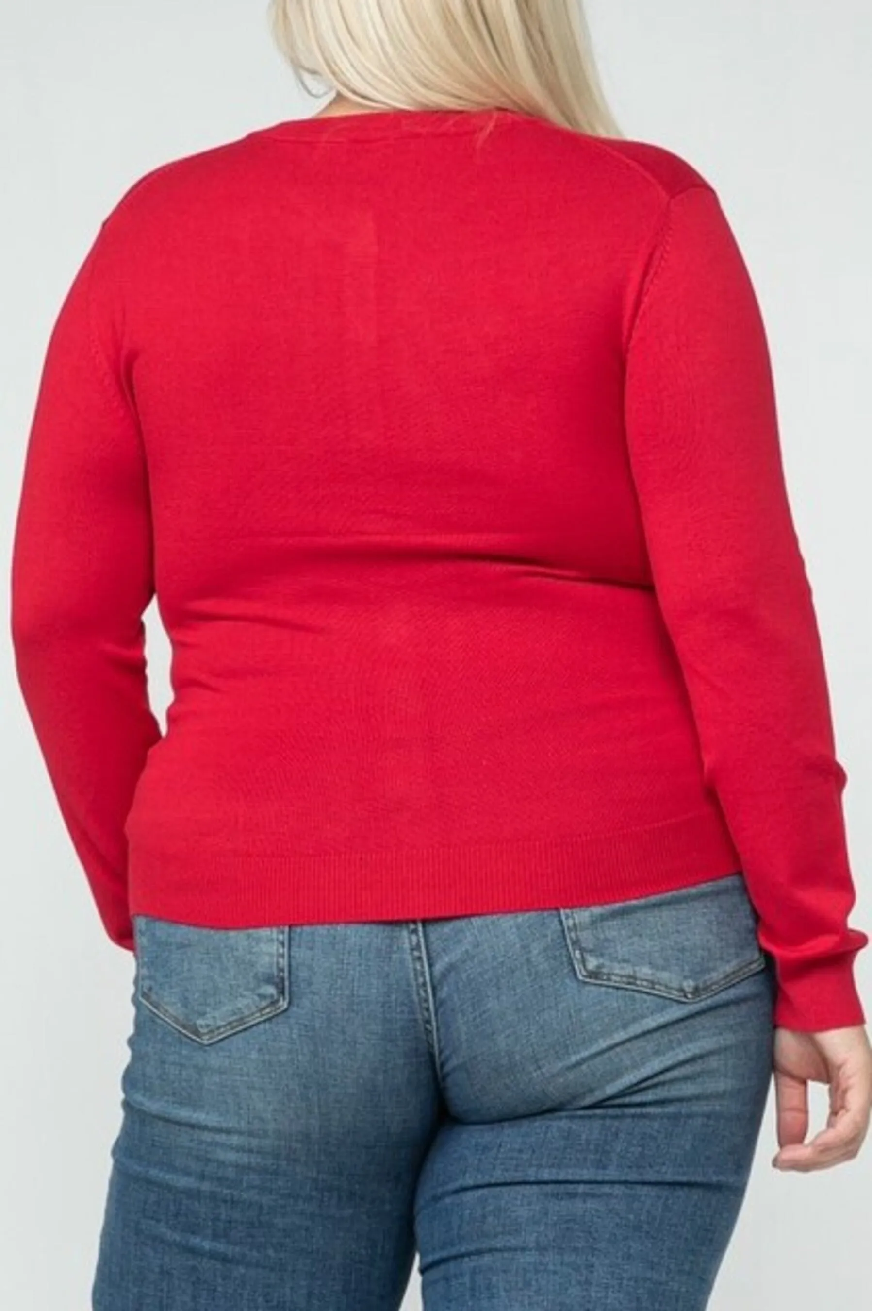 Women's Plus size Long Sleeve Button Down Crewneck Sweater Knit Cardigan