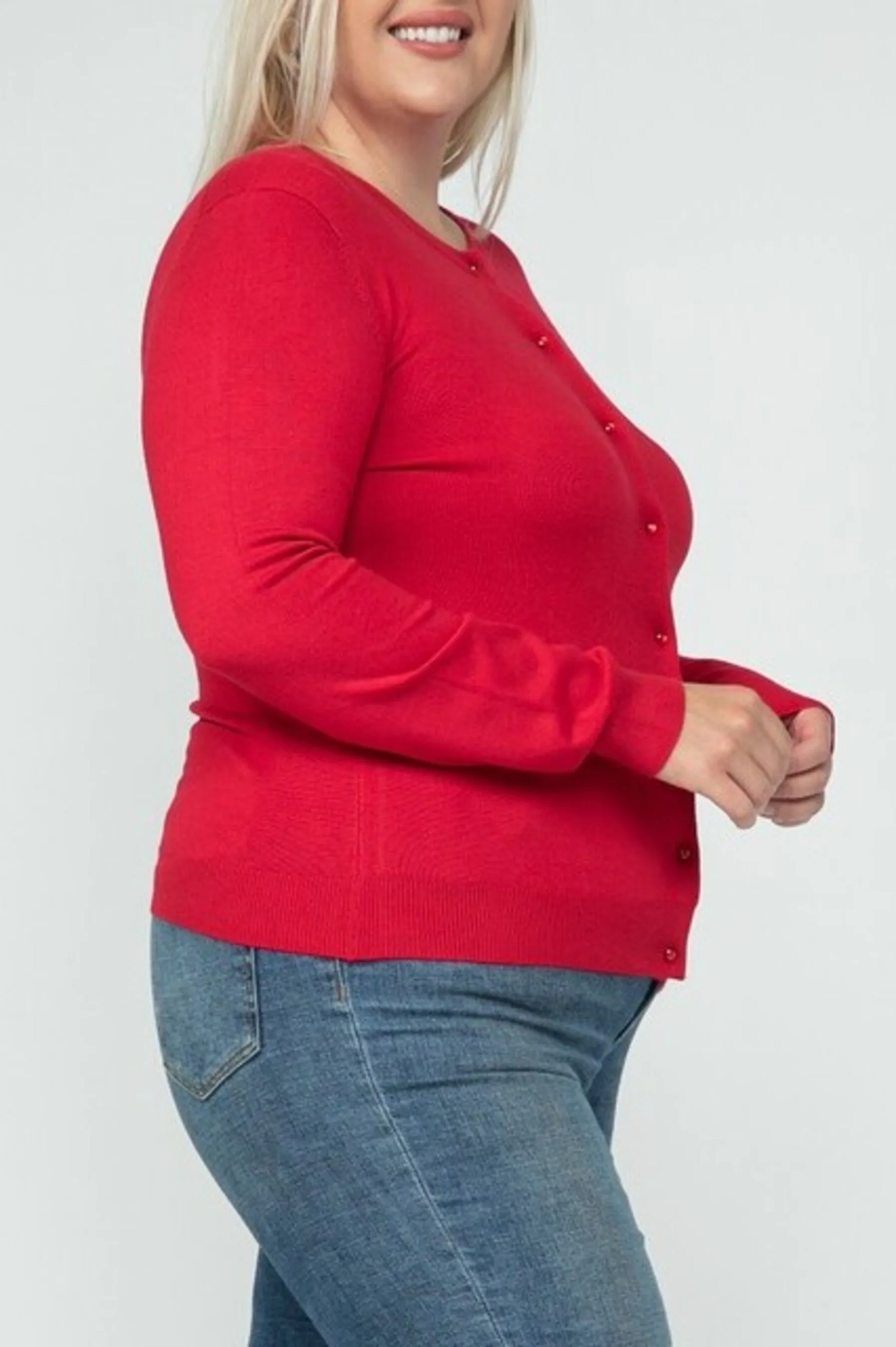Women's Plus size Long Sleeve Button Down Crewneck Sweater Knit Cardigan