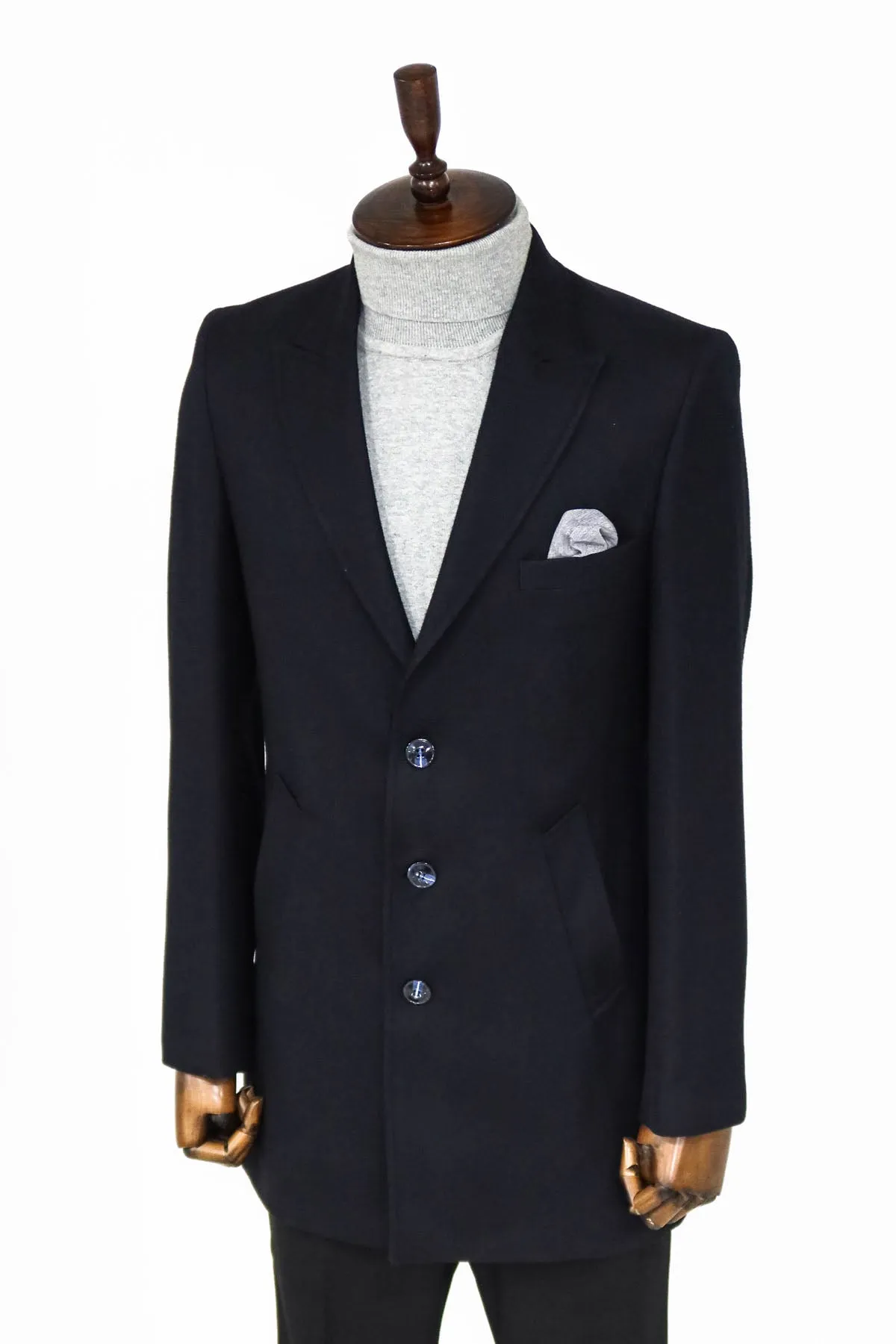 WSS Cachet Slim Fit Wide Lapel Charcoal Men Coat  - Singen