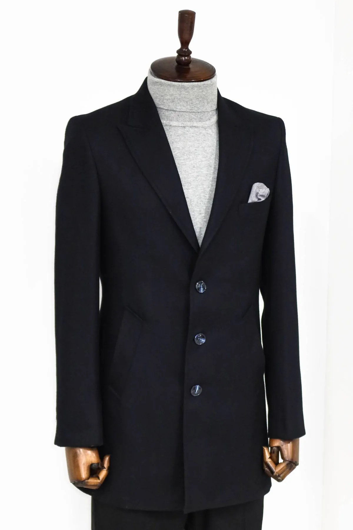 WSS Cachet Slim Fit Wide Lapel Charcoal Men Coat  - Singen