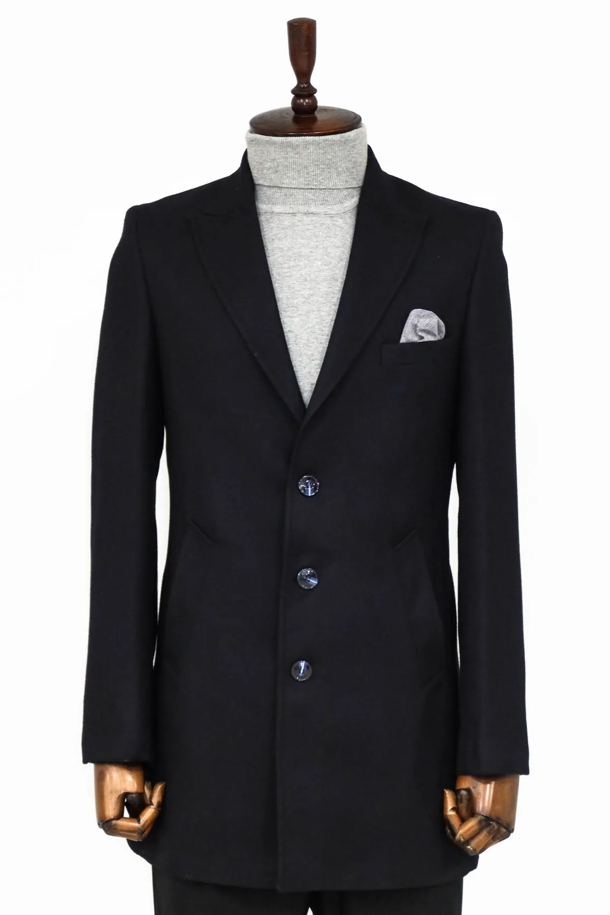 WSS Cachet Slim Fit Wide Lapel Charcoal Men Coat  - Singen