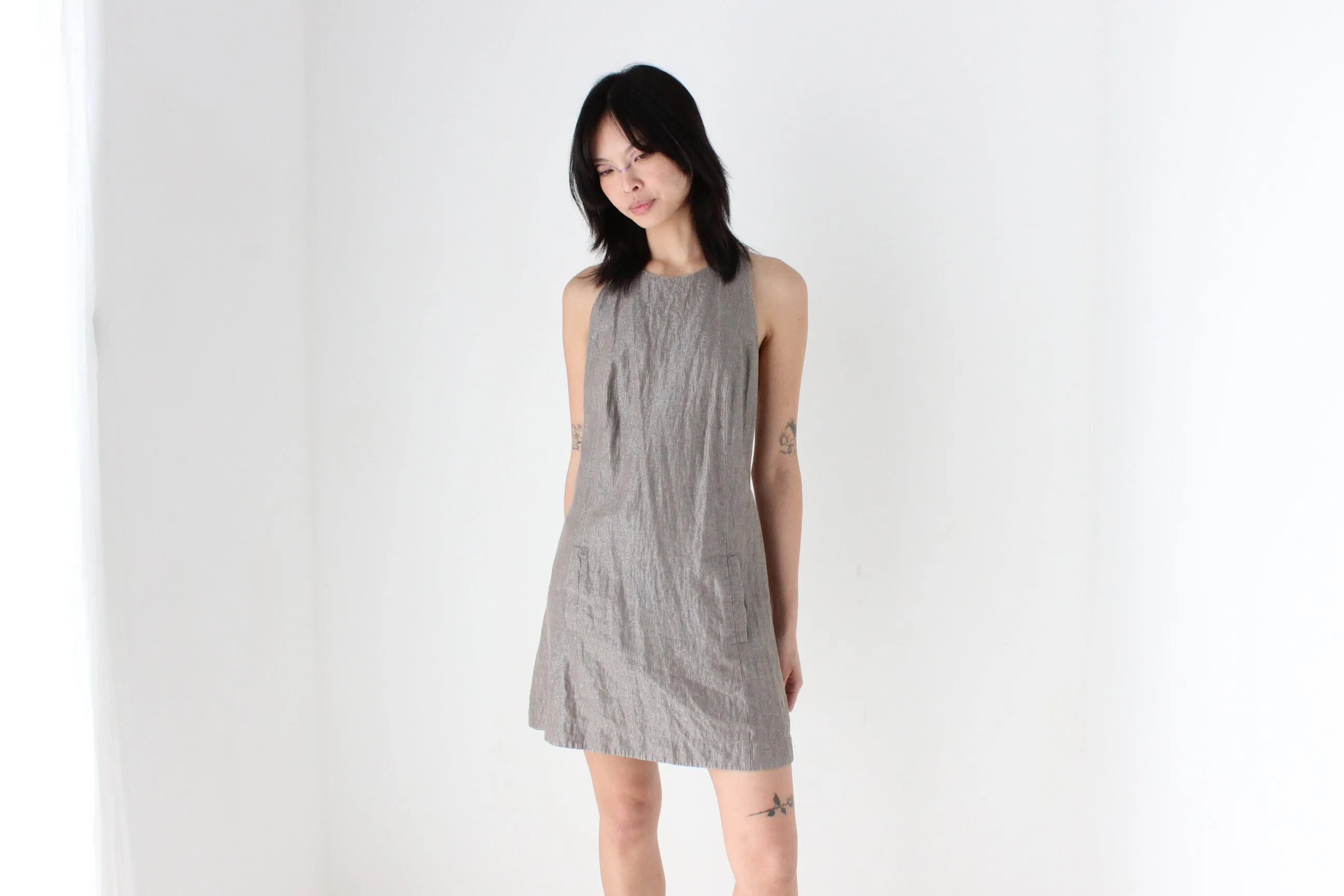 Y2K Topshop Metallic Linen Blend Understated Party Dress