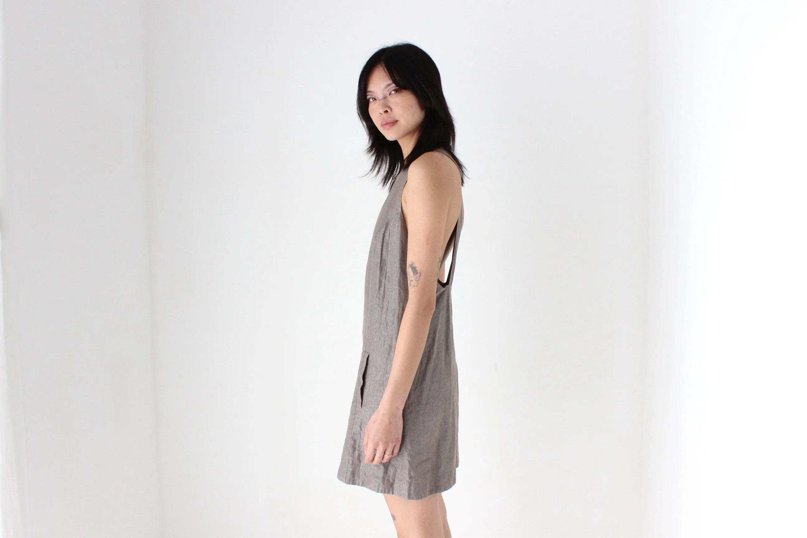 Y2K Topshop Metallic Linen Blend Understated Party Dress
