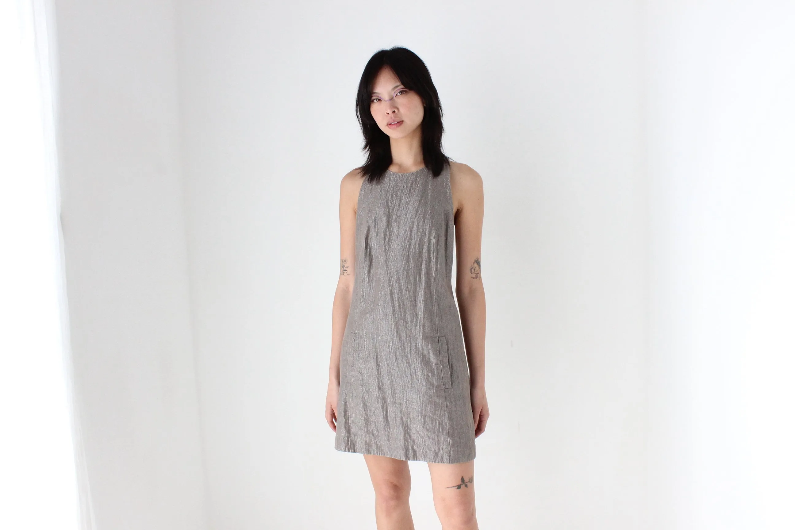 Y2K Topshop Metallic Linen Blend Understated Party Dress