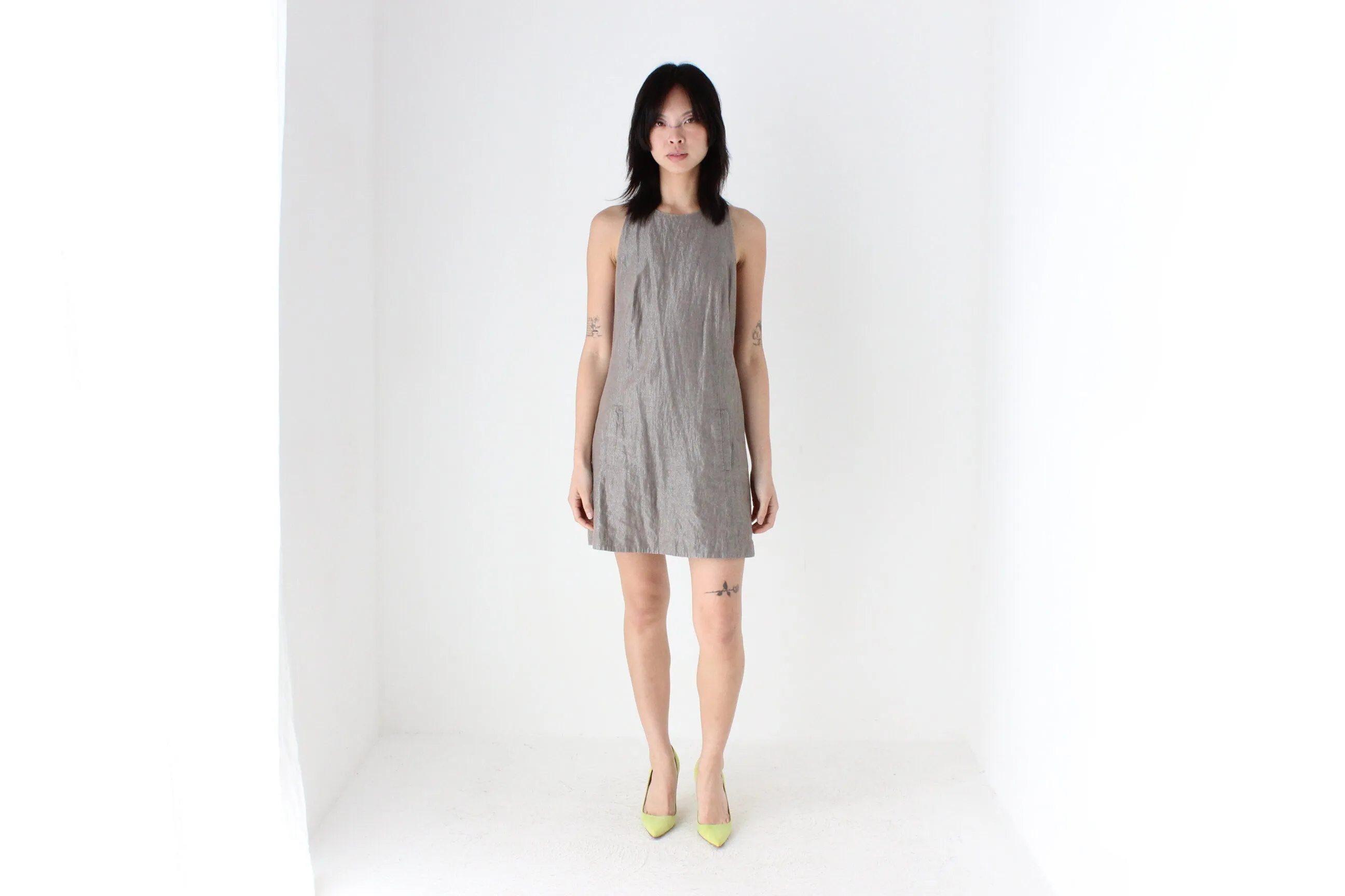 Y2K Topshop Metallic Linen Blend Understated Party Dress