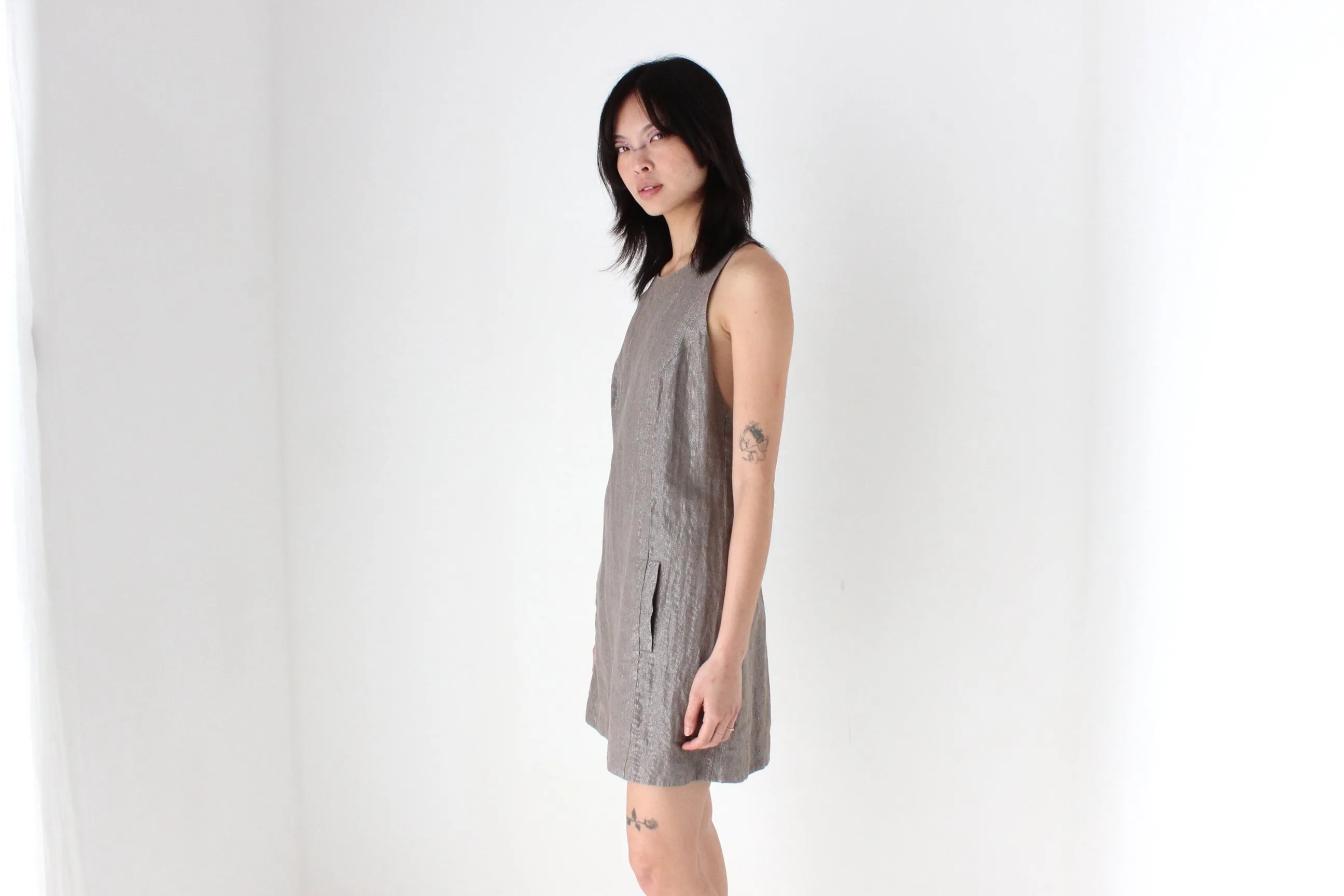 Y2K Topshop Metallic Linen Blend Understated Party Dress