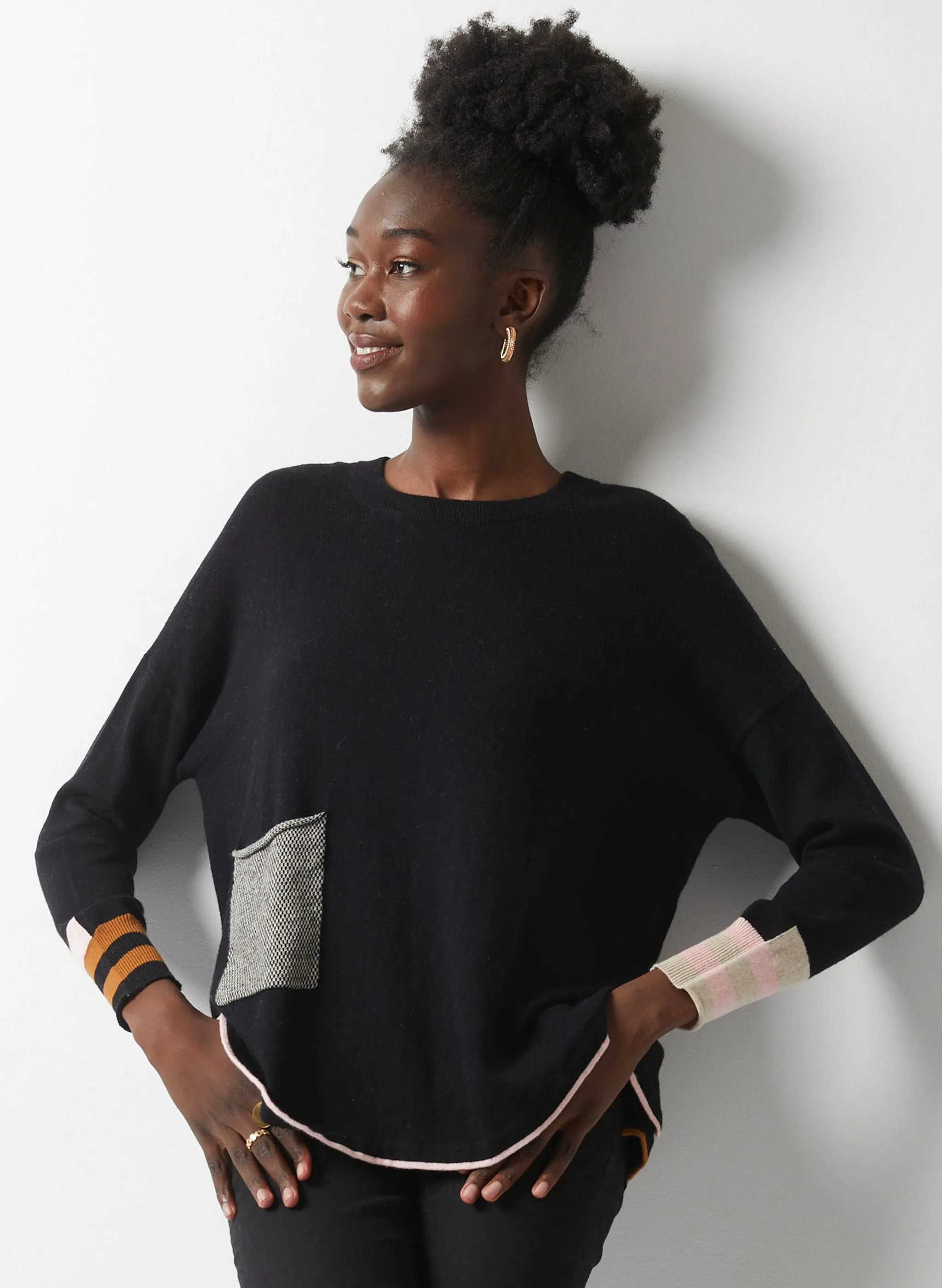 Zaket & Plover - Birdseye Trim Sweater - Black