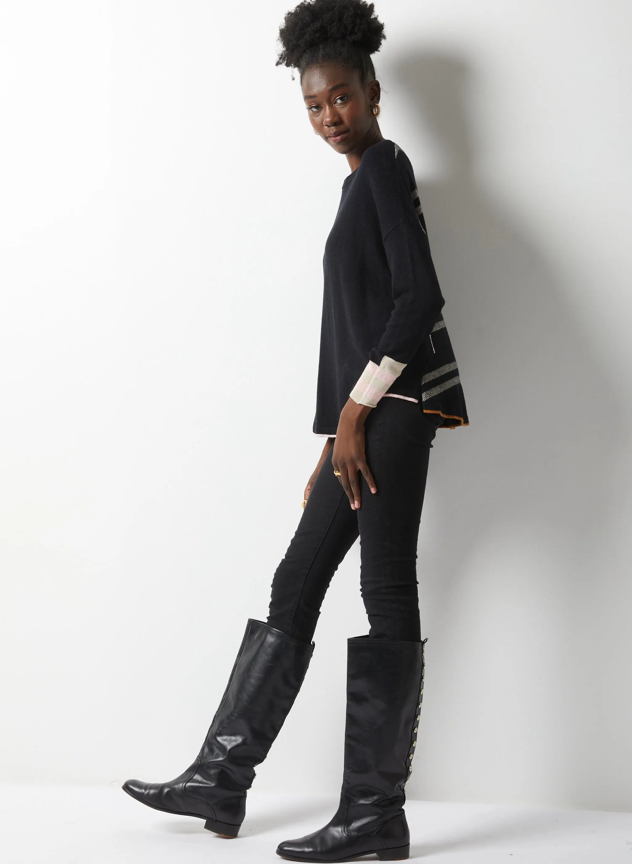 Zaket & Plover - Birdseye Trim Sweater - Black
